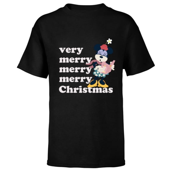 Disney Minnie Mouse Holiday Very Merry Merry Merry Christmas - Short Sleeve T-Shirt for Kids - Customized-Black