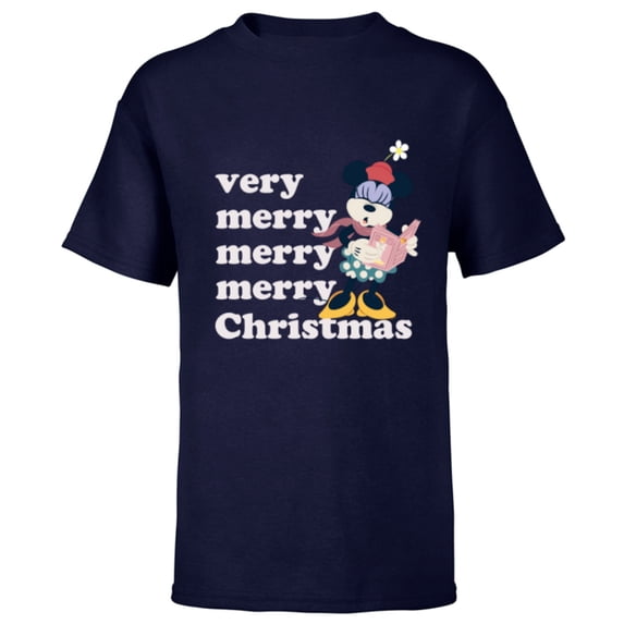 Disney Minnie Mouse Holiday Very Merry Merry Merry Christmas - Short Sleeve T-Shirt for Kids - Customized-Navy