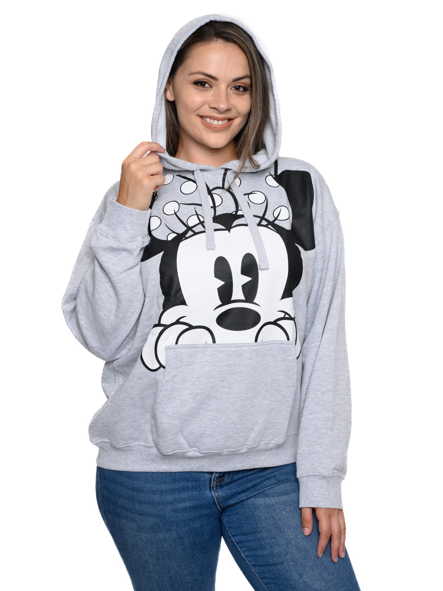 Disney Minnie Mouse Hoodie Sweatshirt Peeking Front Pocket Gray Womens ...