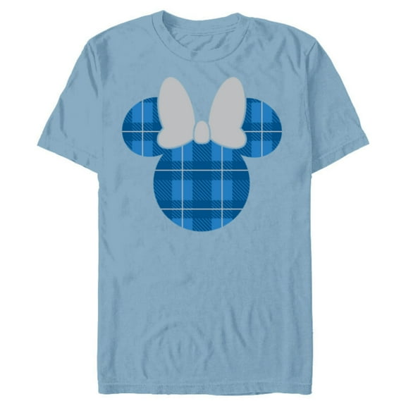 Disney Minnie Mouse Icon Blue Holiday Plaid - Short Sleeve Blended T-Shirt for Adults - Customized-Ocean Blue