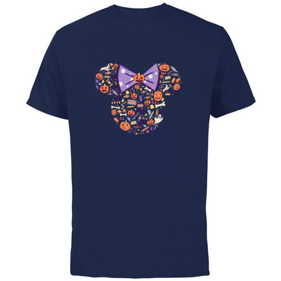 Disney Minnie Mouse Icon Candy and Pumpkins Halloween - Short Sleeve Cotton T-Shirt for Adults - Customized-Navy