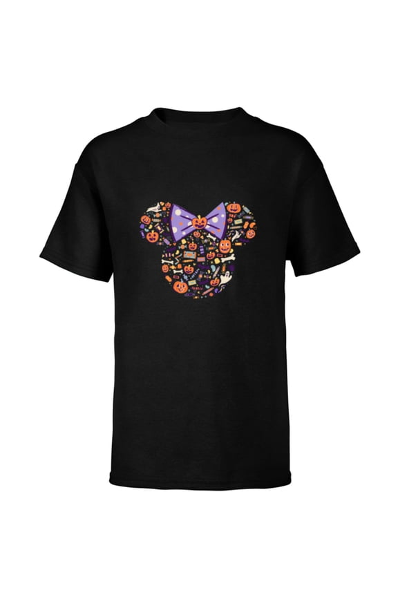 Minnie Mouse Icon Candy and Pumpkins Halloween - Short Sleeve T-Shirt for Kids - Customized-Black