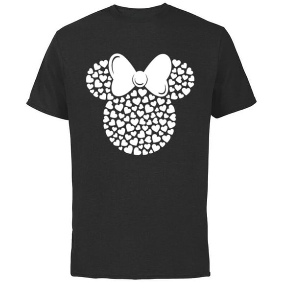 Disney Minnie Mouse Icon Filled with White Hearts - Short Sleeve Cotton T-Shirt for Adults - Customized-Black