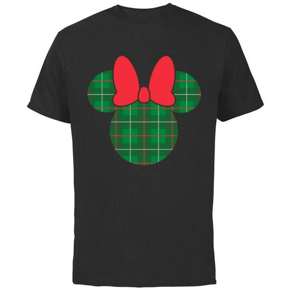 Disney Minnie Mouse Icon Green and Red Holiday Plaid - Short Sleeve Cotton T-Shirt for Adults - Customized-Black