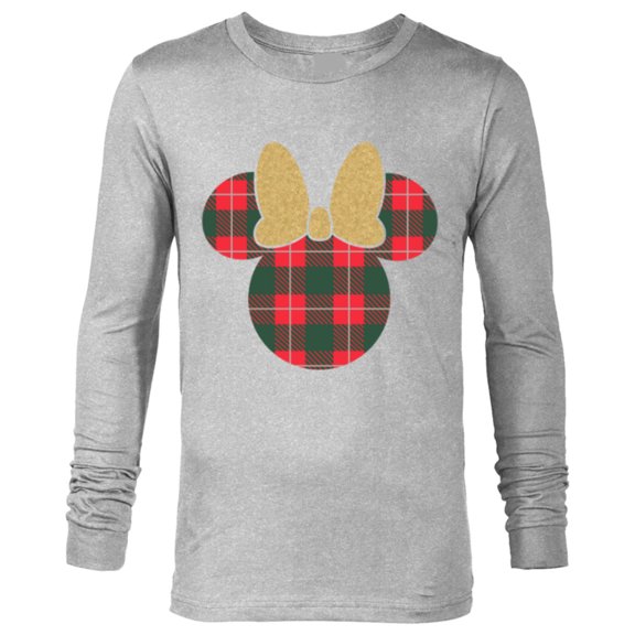 Disney Minnie Mouse Icon Holiday Plaid & Gold Bow - Long Sleeve T-Shirt for Men - Customized-Athletic Heather