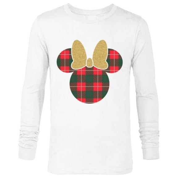 Disney Minnie Mouse Icon Holiday Plaid & Gold Bow - Long Sleeve T-Shirt for Men - Customized-White