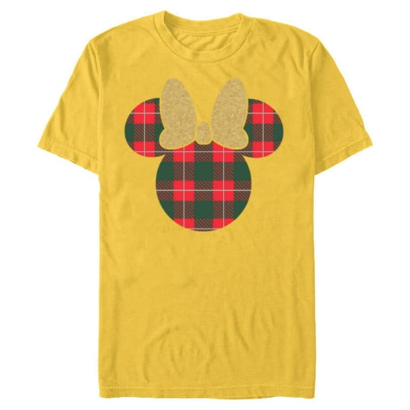 Disney Minnie Mouse Icon Holiday Plaid & Gold Bow - Short Sleeve Blended T-Shirt for Adults - Customized-Yellow
