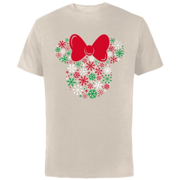 Disney Minnie Mouse Icon Holiday Snowflakes - Short Sleeve Cotton T-Shirt for Adults -Customized-Natural