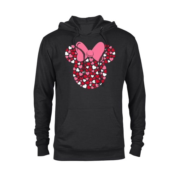 Disney Minnie Mouse Icon Pink Hearts Valentine's Day  - Pullover Hoodie for Adults- Customized-Black