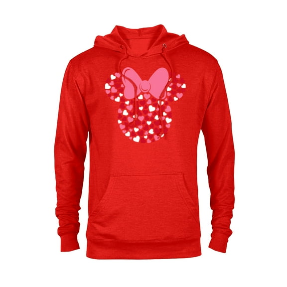Disney Minnie Mouse Icon Pink Hearts Valentine's Day  - Pullover Hoodie for Adults- Customized-Red Heather