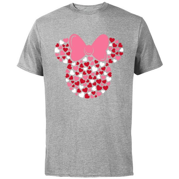 Disney Minnie Mouse Icon Pink Hearts Valentine's Day - Short Sleeve Cotton T-Shirt for Adults -Customized-Athletic Heather
