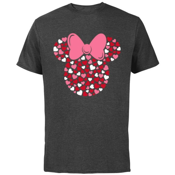 Disney Minnie Mouse Icon Pink Hearts Valentine's Day - Short Sleeve Cotton T-Shirt for Adults -Customized-Charcoal