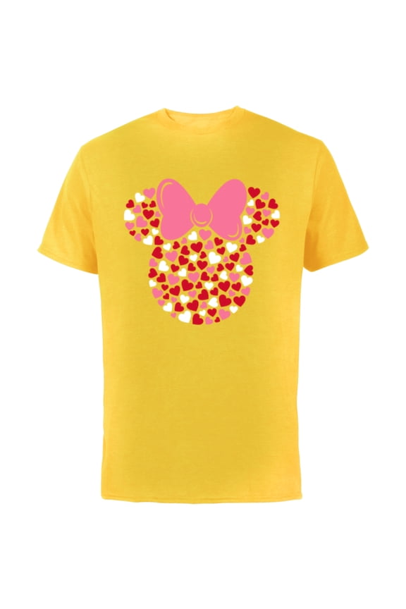 Minnie Mouse Icon Pink Hearts Valentine's Day - Short Sleeve Cotton T-Shirt for Adults -Customized-Yellow