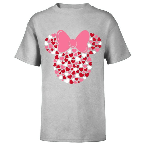 Disney Minnie Mouse Icon Pink Hearts Valentine's Day  - Short Sleeve T-Shirt for Kids- Customized-Athletic Heather