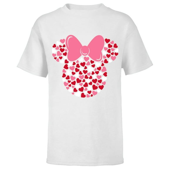 Disney Minnie Mouse Icon Pink Hearts Valentine's Day  - Short Sleeve T-Shirt for Kids- Customized-White