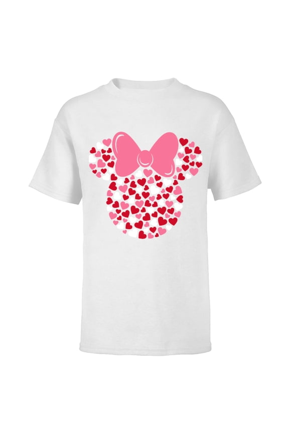 Minnie Mouse Icon Pink Hearts Valentine's Day  - Short Sleeve T-Shirt for Kids- Customized-White