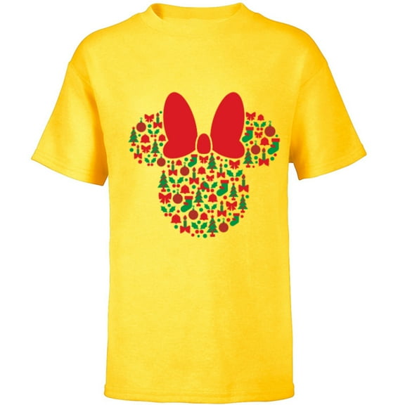 Disney Minnie Mouse Icon Red and Green Holiday - Short Sleeve T-Shirt for Kids - Customized-Yellow