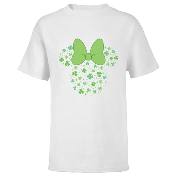 Disney Minnie Mouse Icon Shamrock Clovers St Patrick’s Day - Short Sleeve T-Shirt for Kids - Customized-White