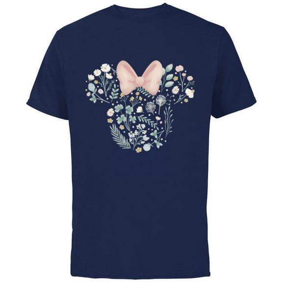 Disney Minnie Mouse Icon Spring Flowers - Short Sleeve Cotton T-Shirt for Adults - Customized-Navy