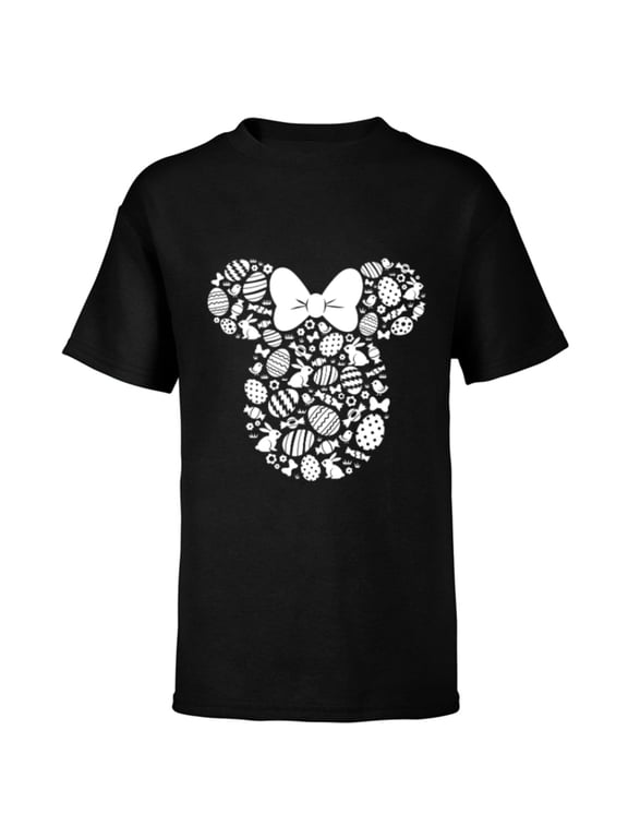 Minnie Mouse Icon White Bunnies Easter - Short Sleeve T-Shirt for Kids - Customized-Black