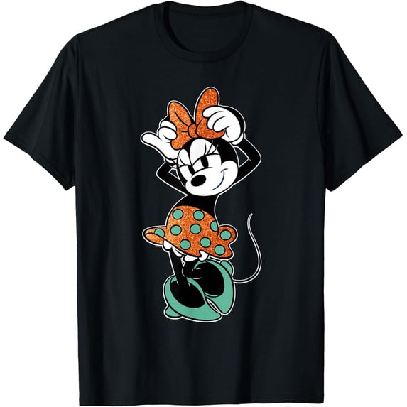 Disney Minnie Mouse In Orange And Green Color Trend Bow Pose T-Shirt