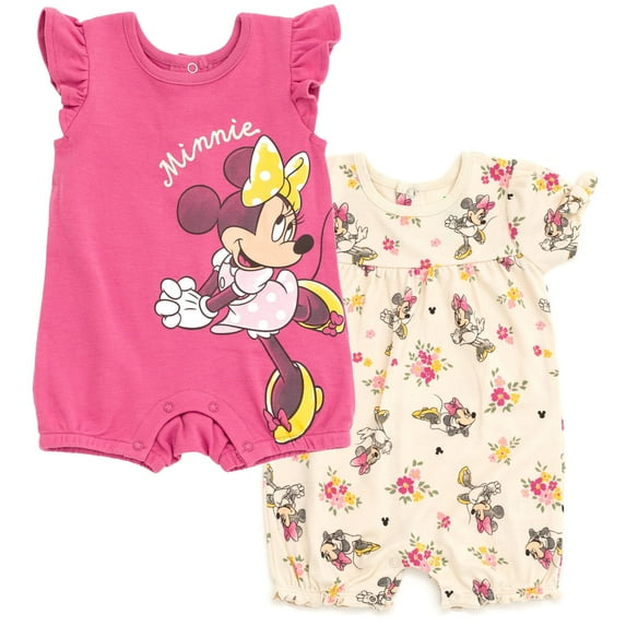 Disney Minnie Mouse Infant Baby Girls 2 Pack Rompers Newborn to Infant