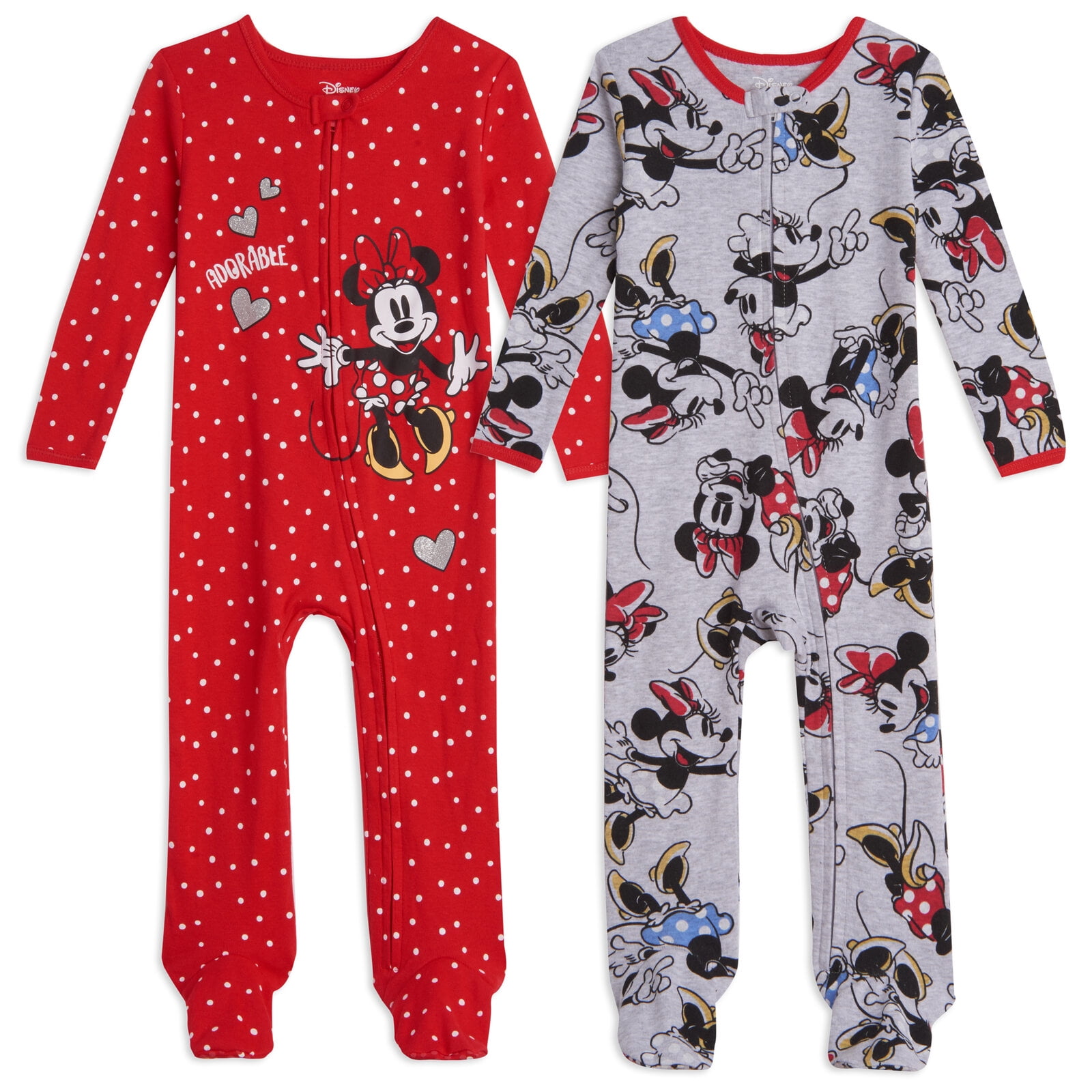 Disney Minnie Mouse Baby Girls' 2-Pack Footed Sleep N' Play Coveralls Minnie Grey Red