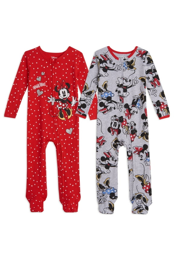 Minnie Mouse Infant Baby Girls 2 Pack Sleep N' Play Coveralls Gray/Red 24 Months