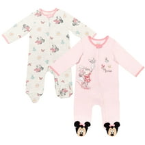 Disney Minnie Mouse Infant Baby Girls 2 Pack Zip Up Sleep N' Plays Newborn to Infant