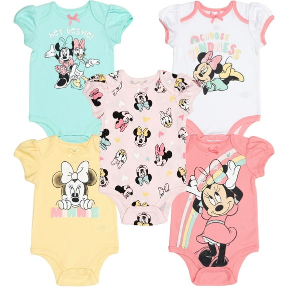 Disney Minnie Mouse Infant Baby Girls 5 Pack Bodysuits Newborn to Infant