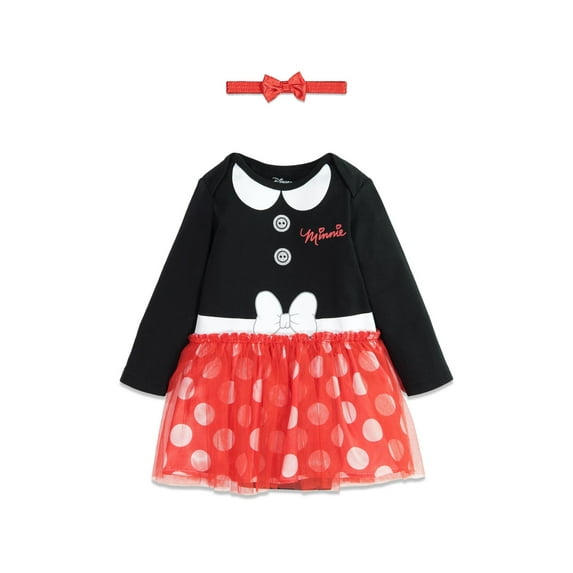 Disney Minnie Mouse Infant Baby Girls Cosplay Bodysuit Tulle Tutu and Headband 3 Piece Newborn to Infant