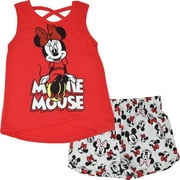 Disney Minnie Mouse Infant Baby Girls Crossover Tank Top and Active Retro Dolphin French Terry Shorts Infant to Big Kid