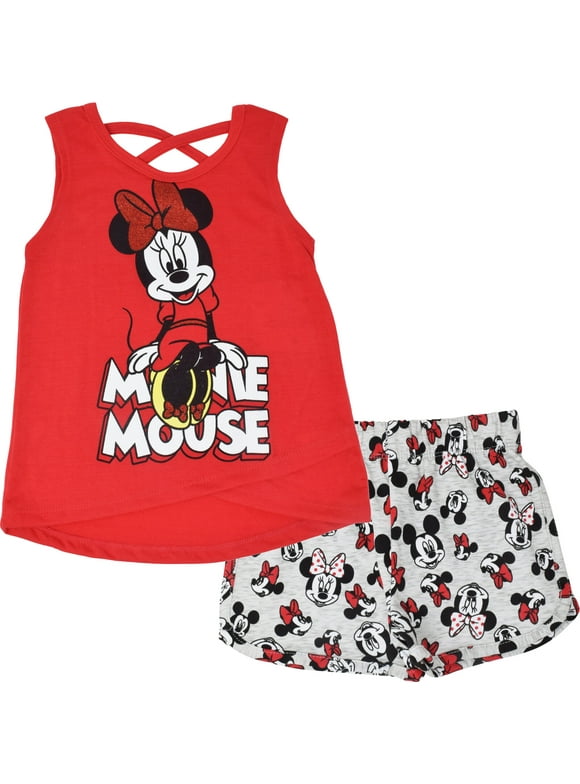 Disney Minnie Mouse Infant Baby Girls Crossover Tank Top and Active Retro Dolphin French Terry Shorts Infant to Big Kid