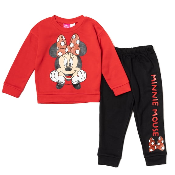 Disney Minnie Mouse Baby Girls' 2-Piece Fleece Sweatshirt and Pants Set Red Black Minnie