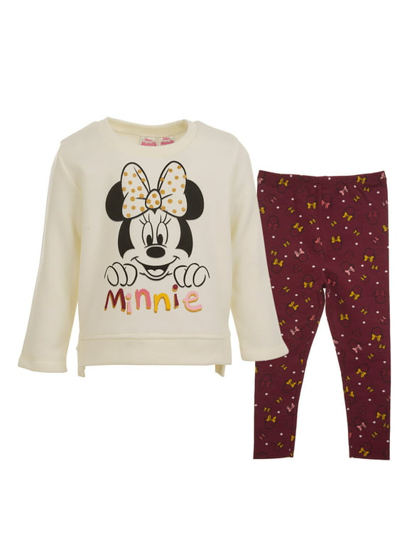 Disney Minnie Mouse Infant Baby Girls Fleece Sweatshirt and Leggings Outfit Set Infant to Little Kid