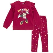 Disney Minnie Mouse Fleece Drop Shoulder Sweatshirt and Jogger Pants Outfit Set Toddler to Big Kid