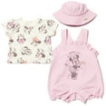 thumbnail image 1 of Disney Minnie Mouse Infant Baby Girls French Terry Short Overalls T-Shirt and Hat 3 Piece Outfit Set Newborn to Infant, 1 of 5
