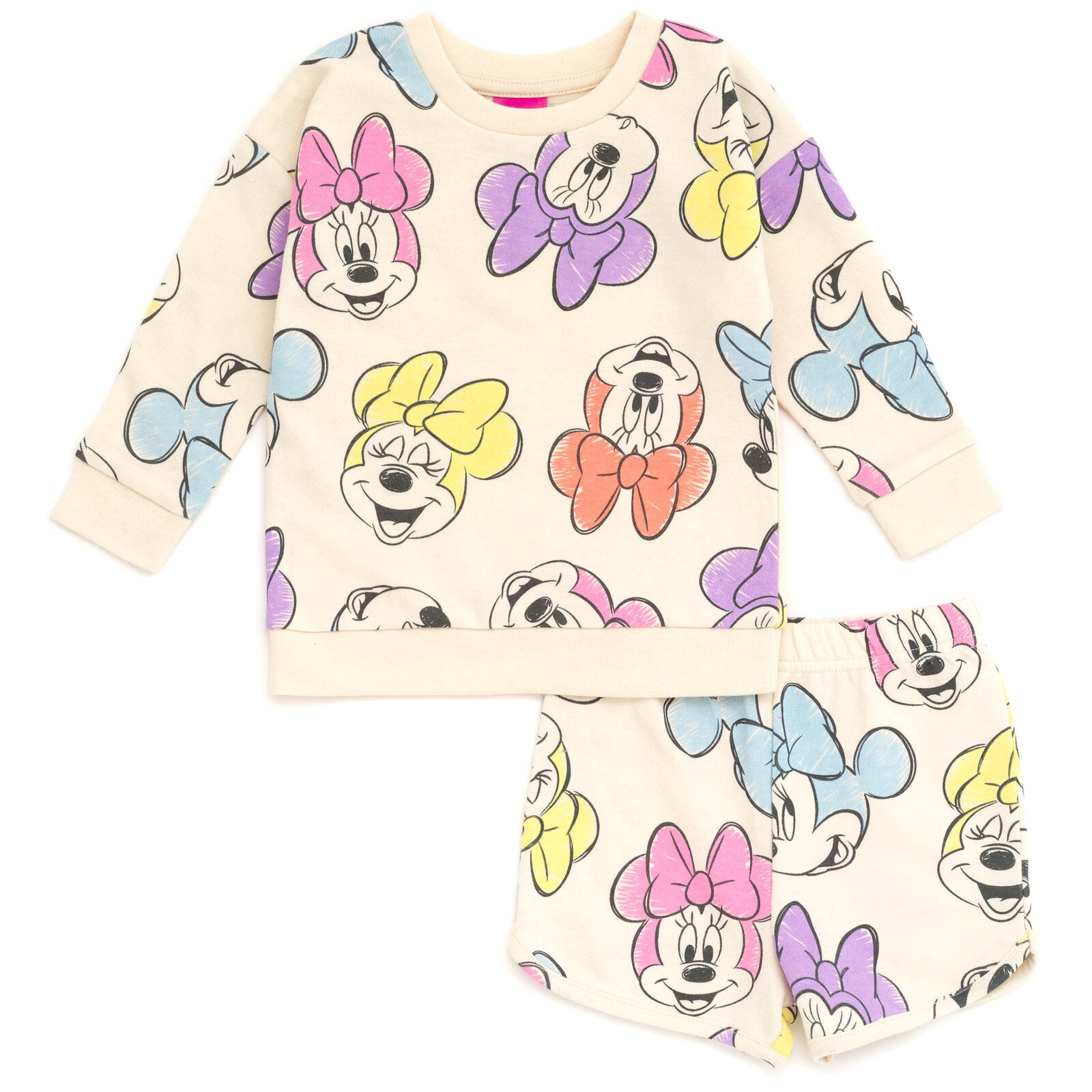 Disney Minnie Mouse Infant Baby Girls French Terry Sweatshirt and Shorts Multicolor 18 Months