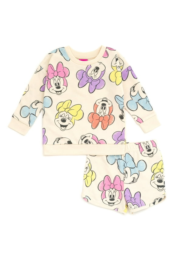 Minnie Mouse Infant Baby Girls French Terry Sweatshirt and Shorts Multicolor 18 Months