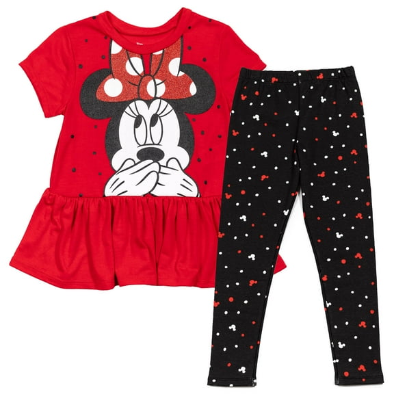 Disney Minnie Mouse Infant Baby Girls Peplum T-Shirt and Leggings Outfit Set Infant to Big Kid