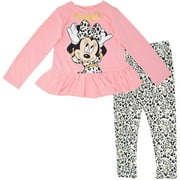 Disney Minnie Mouse Infant Baby Girls Peplum T-Shirt and Leggings Outfit Set Pink Leopard Peplum 18 Months
