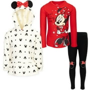 DISNEY Minnie Mouse Toddler Girls Pullover Fleece Hoodie T-Shirt and Leggings 3 Piece Outfit Set Infant to Big Kid