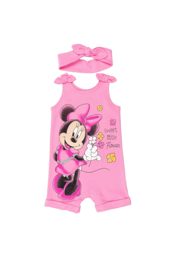 Minnie Mouse Infant Baby Girls Snap Romper and Headband Newborn to Toddler