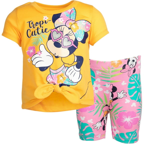 Disney Minnie Mouse Infant Baby Girls T-Shirt and Bike Shorts Outfit Set Infant to Little Kid