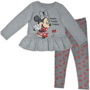 Disney Minnie Mouse Baby Girls' Glitter 2-Piece Tee and Leggings Set Heather Grey Bows