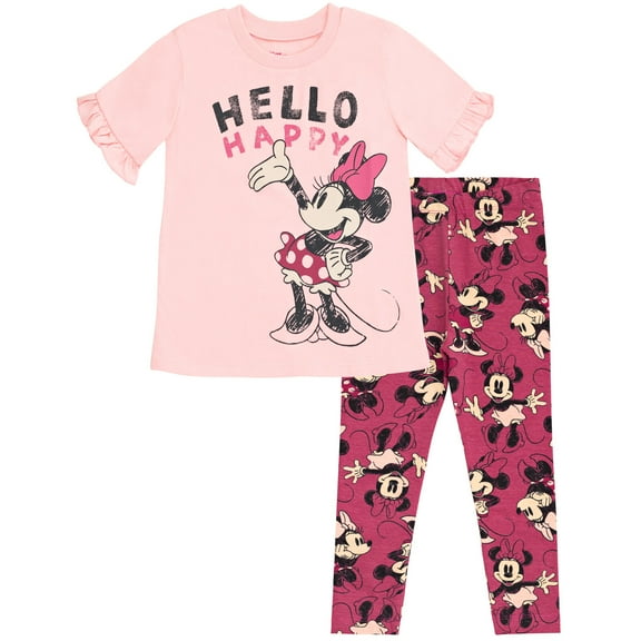 Disney Minnie Mouse Infant Baby Girls T-Shirt and Leggings Outfit Set Infant to Little Kid
