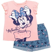 Disney Minnie Mouse Infant Baby Girls T-Shirt and Shorts Outfit Set Infant to Big Kid