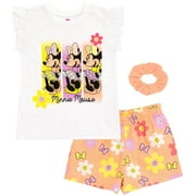 Disney Minnie Mouse Infant Baby Girls Tank Top French TerryShorts and TerryScrunchie 3 Piece Outfit Set Infant to Little Kid