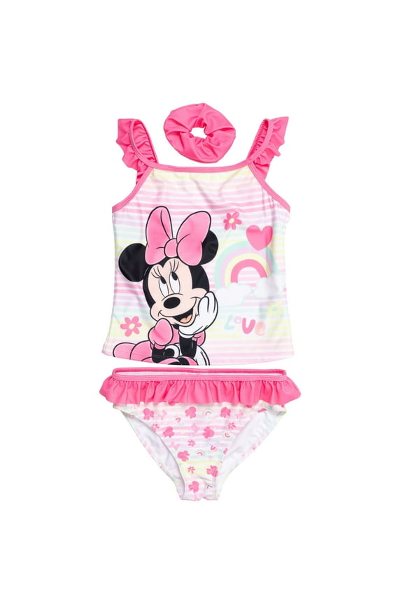 Minnie Mouse Infant Baby Girls Tankini Top Bikini Bottom and Scrunchie 3 Piece Swimsuit Set Infant to Big Kid