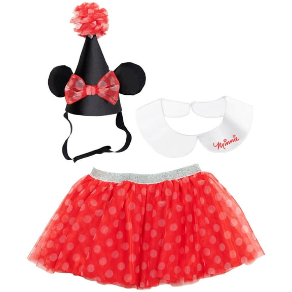 Disney Minnie Mouse Infant Baby Girls Tulle Costume Mesh Skirt Collar and Hat 3 Piece Outfit Set Red/Black 12-18 Months
